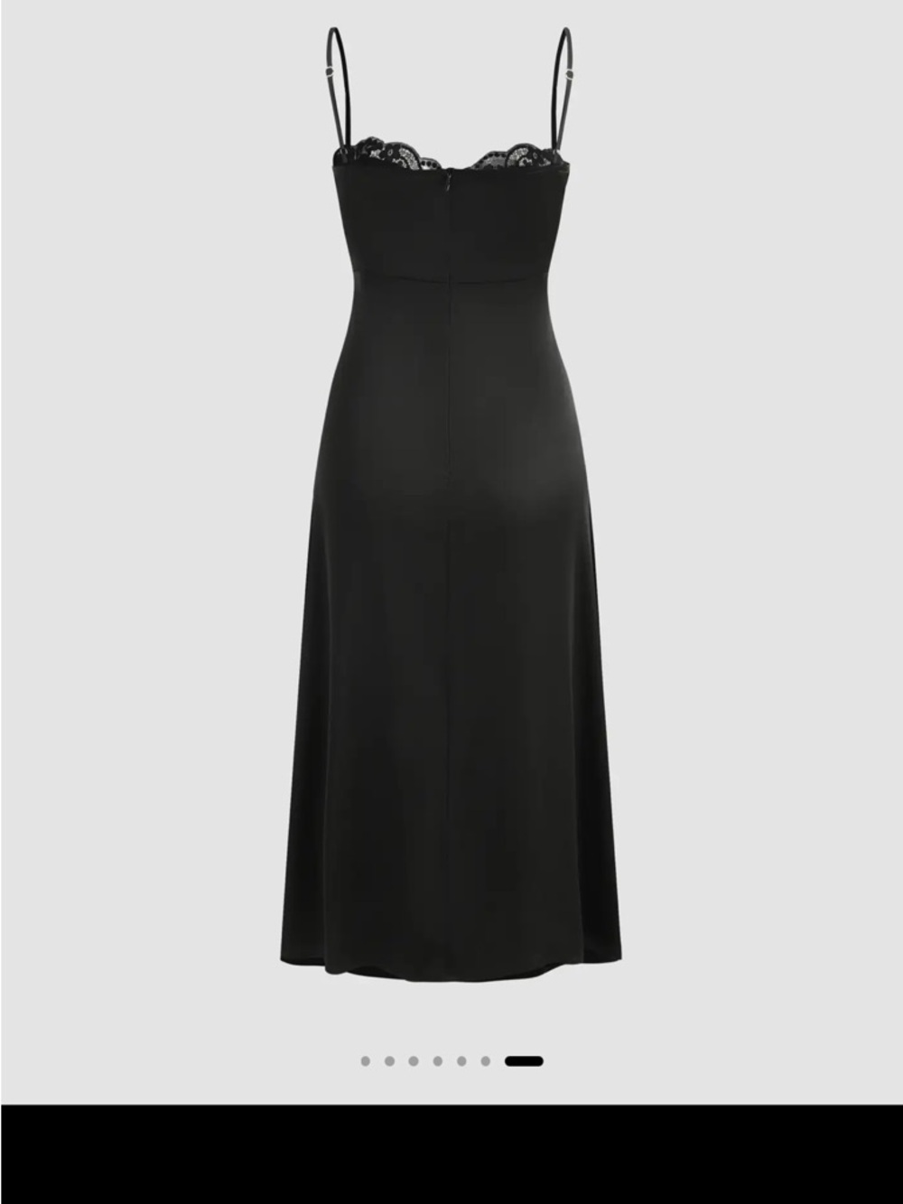 Cider Black Satin Midi Slip Dress with Lace Trim - Picture 3 of 4